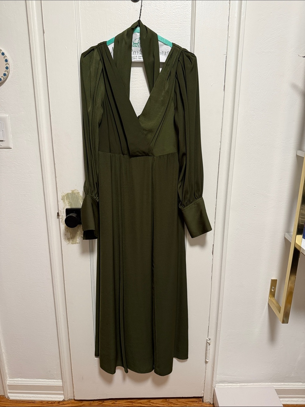 Banana Republic Olive Green Long Sleeve V-Neck Midi Dress
